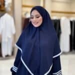 Abaya Set mit Khimar und Kontraststreifen – Schwarz & Navy – Bild 5