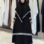 Abaya Set mit Khimar und Kontraststreifen – Schwarz & Navy – Bild 8
