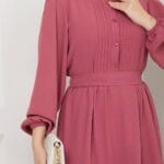 Sommer Maxikleid mit Knopfleiste und Taillengürtel