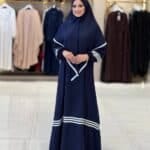 Abaya Set mit Khimar und Kontraststreifen – Schwarz & Navy – Bild 3