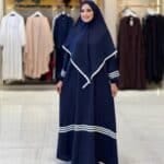 Abaya Set mit Khimar und Kontraststreifen – Schwarz & Navy – Bild 2