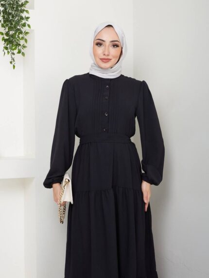 Summer maxi dress with button placket and waist belt