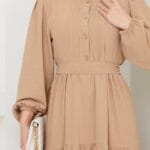 Sommer Maxikleid mit Knopfleiste und Taillengürtel