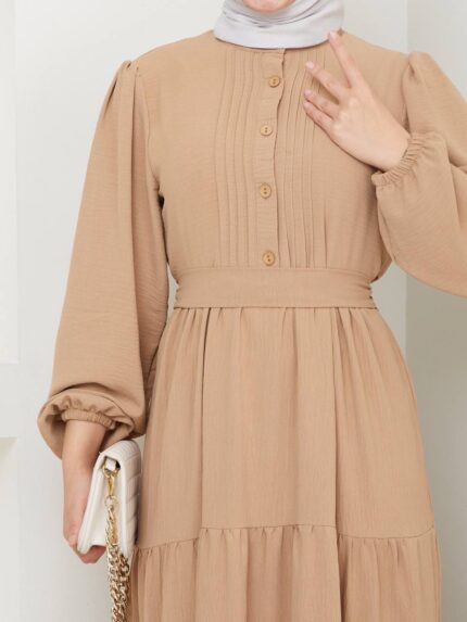 Summer maxi dress with button placket and waist belt