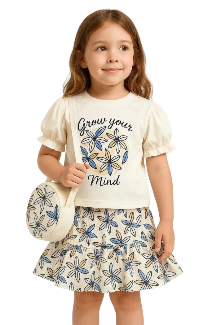 2-teiliges Sommer-Set für Mädchen –  Shirt mit passendem Rock & Tasche – Bild 1