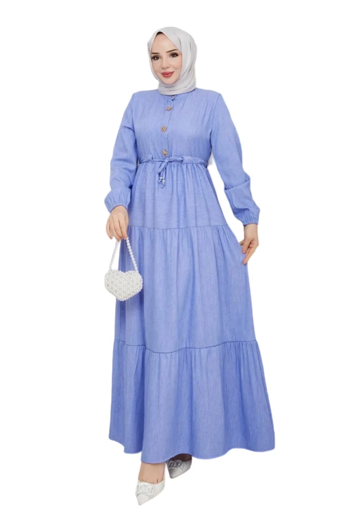 Maxikleid mit Knopfdetails & Bindegürtel – Casual Eleganz in 3 Farben | Modest Fashion – Bild 4