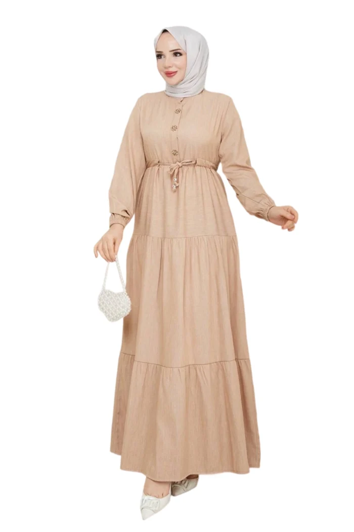 Maxikleid mit Knopfdetails & Bindegürtel – Casual Eleganz in 3 Farben | Modest Fashion – Bild 6