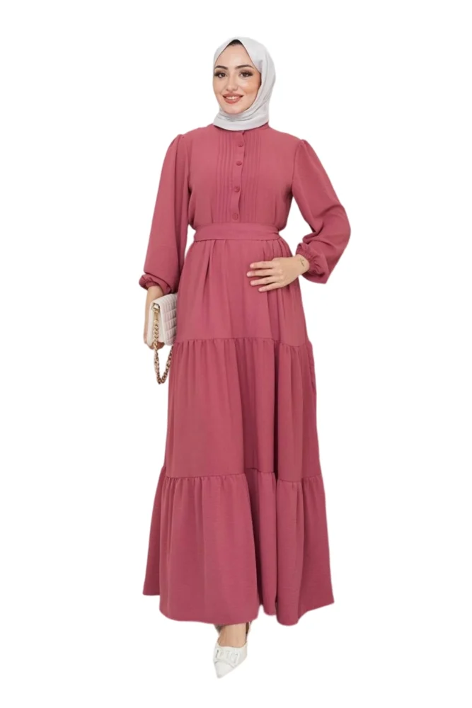 Sommer Maxikleid mit Knopfleiste und Taillengürtel
