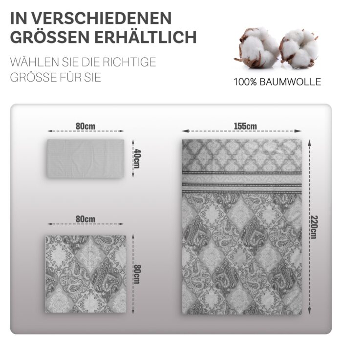 Bettwäsche 3-teiliges Set in Schwarz und Silbergrau | OEKO-TEX zertifiziert – Bild 8