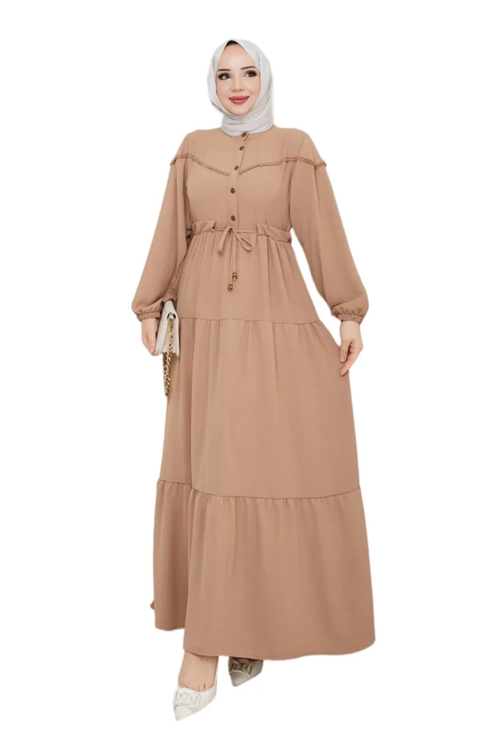 Damen Sommerkleid mit Knöpfen und Taillenzug – Langarm, elegant & luftig 2025 – Bild 6