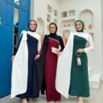 Elegantes Maxikleid mit schrägem Schal & Glitzerkante – in Grün & Dunkelblau – Bild 2