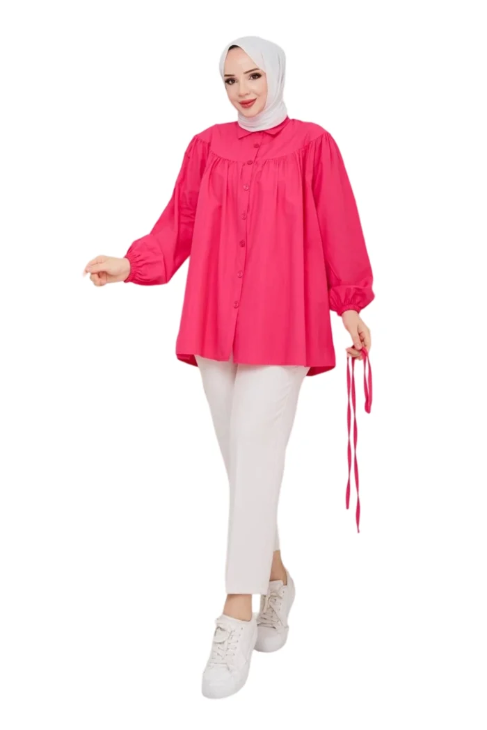Damen Bluse mit Knopfleiste und Ballonärmeln | Locker geschnitten für Sommer 2025 – Bild 11