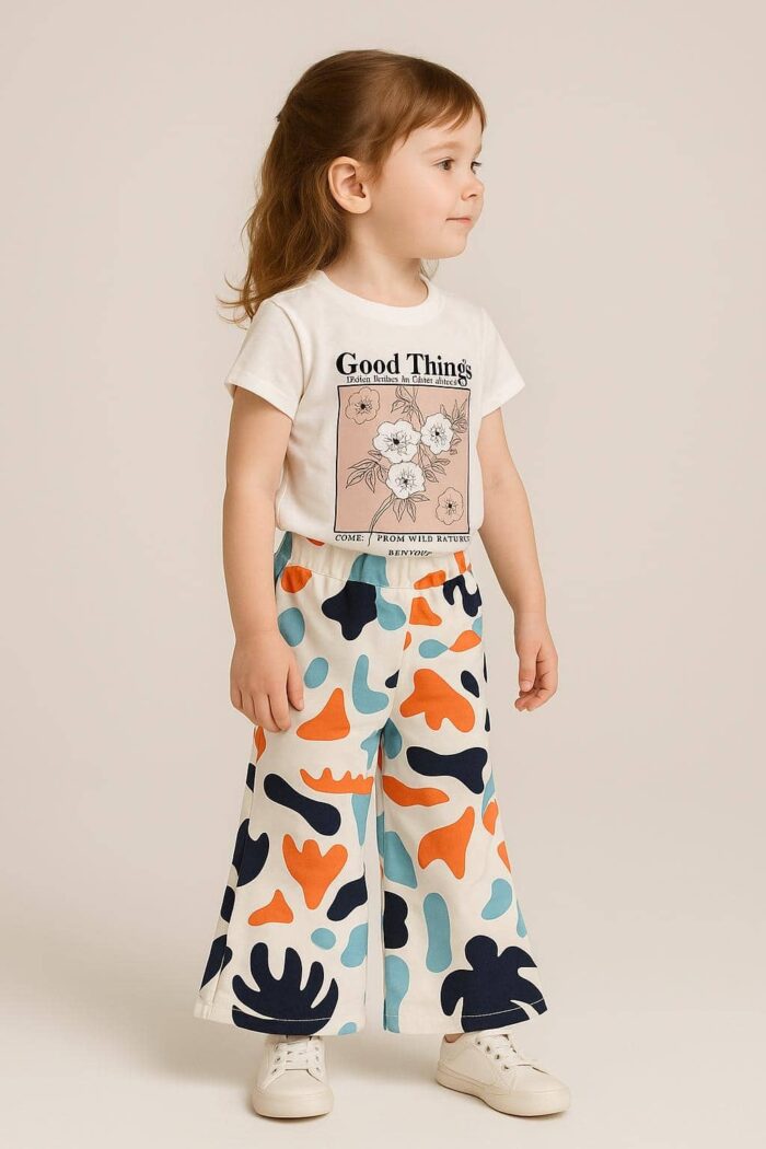 2-teiliges Mädchen-Set – T-Shirt & bunte weite Hose | Sommerlook mit Stil – Bild 2