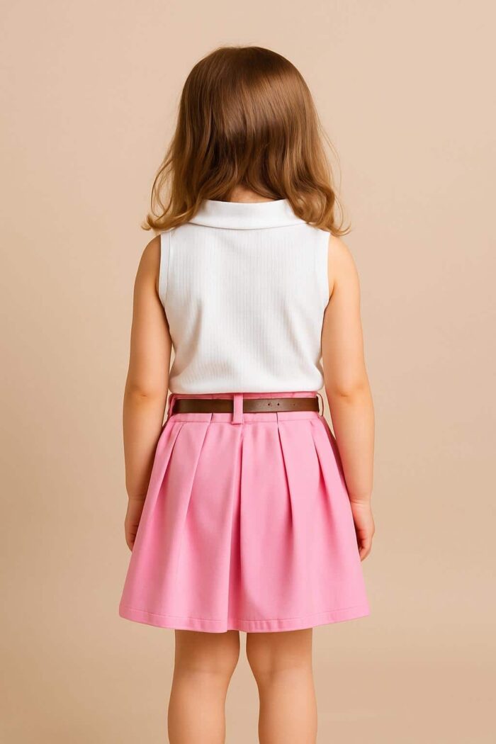 Mädchen 2-teiliges Set – Ärmelloses Poloshirt mit Faltenrock und Gürtel – Bild 4