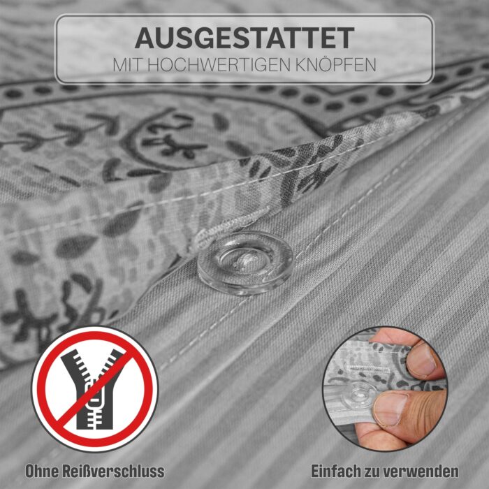 Bettwäsche 3-teiliges Set in Schwarz und Silbergrau | OEKO-TEX zertifiziert – Bild 5