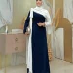 Elegantes Maxikleid mit schrägem Schal & Glitzerkante – in Grün & Dunkelblau – Bild 7