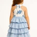 Mädchen Sommerkleid mit Hut – Blau & Weiß mit Blumenmuster und Volantrock – Bild 2