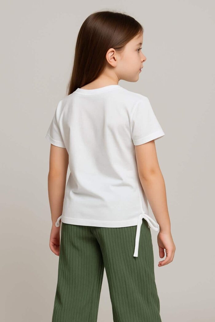 Mädchen-Set 2-teiliges | T-Shirt mit Butterfly-Print & grüne Ripp-Hose – Bild 2