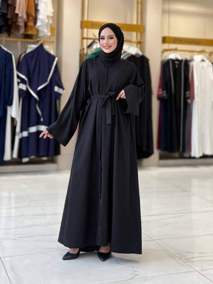 Elegante Crinkle-Abaya mit Gürtel – Stilvoll & Zeitlos – Bild 3