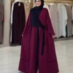 Elegante Zweifarbige Abaya in Weinrot und Schwarz – Bild 2