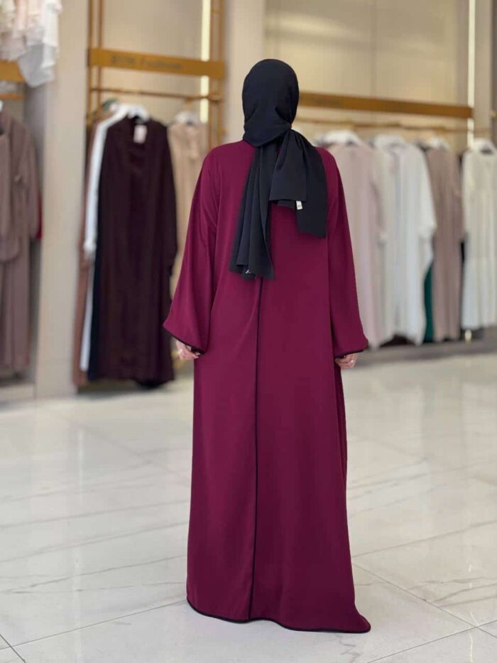 Elegante Zweifarbige Abaya in Weinrot und Schwarz – Bild 7