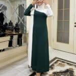 Elegantes Maxikleid mit schrägem Schal & Glitzerkante – in Grün & Dunkelblau – Bild 5