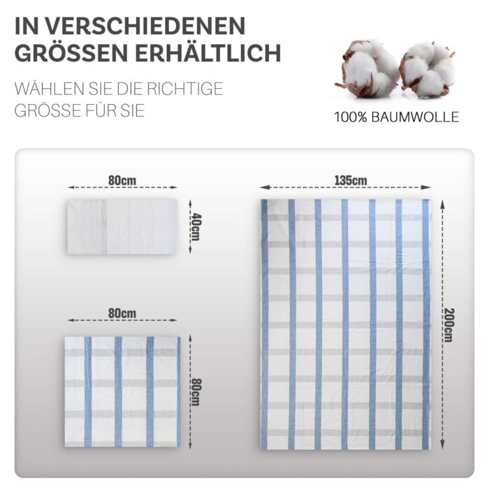 Bettwäsche-Set mit blau-grauen Karos auf Weiß | OEKO-TEX® zertifiziert – Bild 7