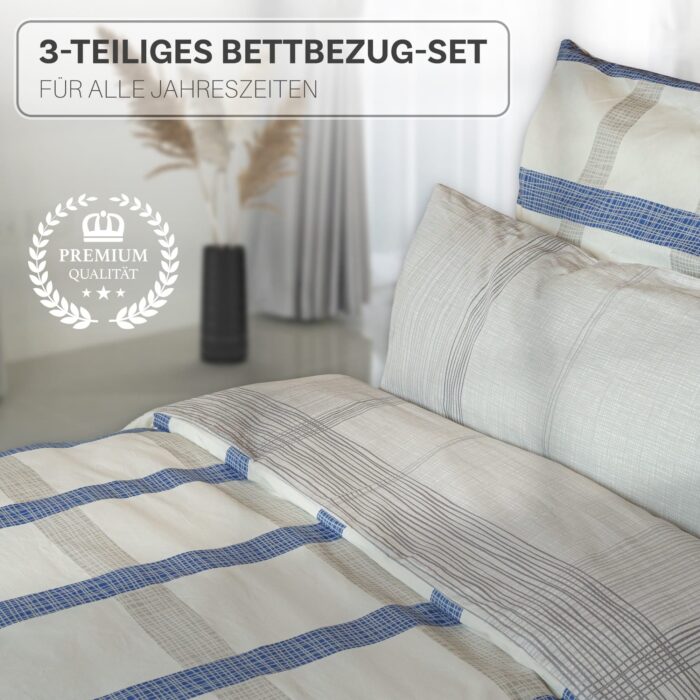 Bettwäsche-Set mit blau-grauen Karos auf Weiß | OEKO-TEX® zertifiziert – Bild 5
