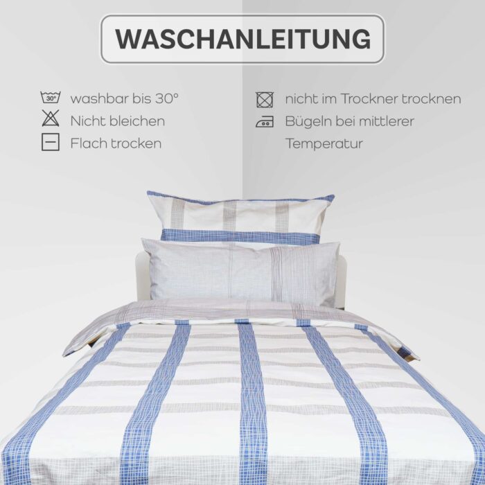 Bettwäsche-Set mit blau-grauen Karos auf Weiß | OEKO-TEX® zertifiziert – Bild 2