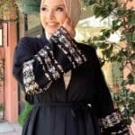 Zweiteiliges Gebetskleid Schwarz mit Stickärmeln – Premium Jilbab Set – Bild 3