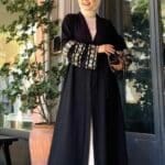 Zweiteiliges Gebetskleid Schwarz mit Stickärmeln – Premium Jilbab Set – Bild 2
