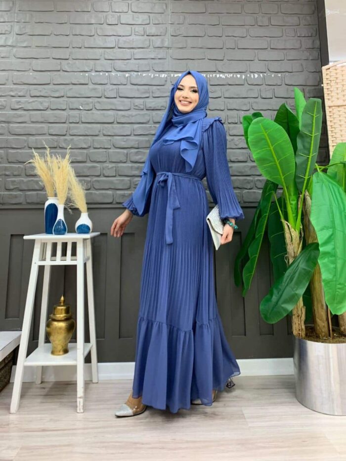 Plissee-Kleid aus Chiffon in Indigo | elegant, gefüttert & stilvoll für jeden Anlass – Bild 3