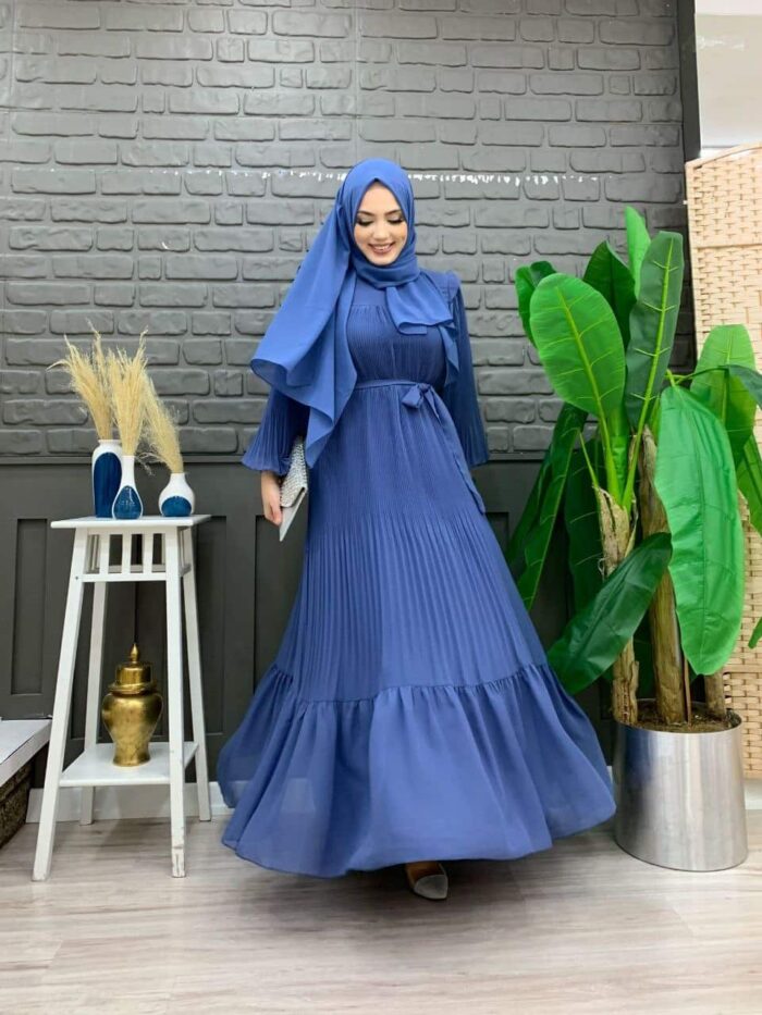 Plissee-Kleid aus Chiffon in Indigo | elegant, gefüttert & stilvoll für jeden Anlass – Bild 2