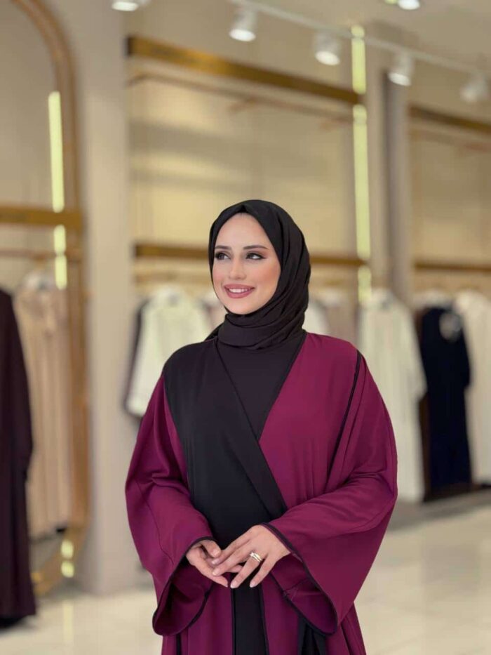 Elegante Zweifarbige Abaya in Weinrot und Schwarz – Bild 6