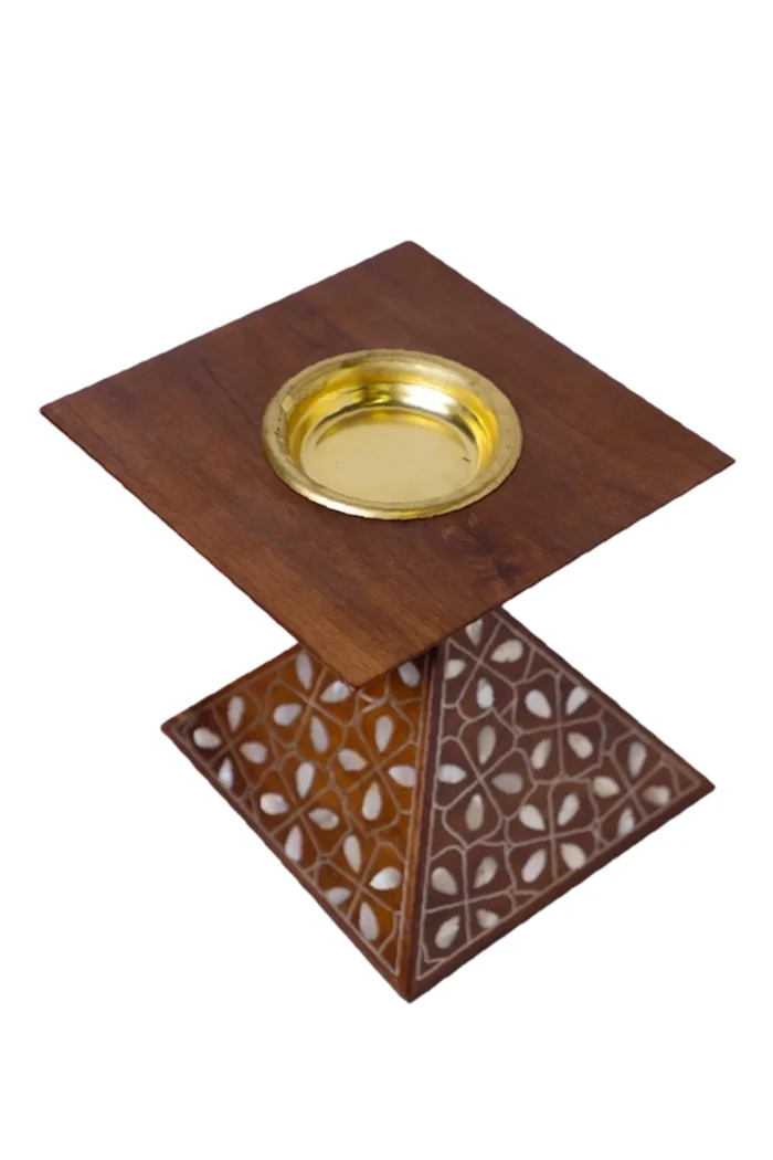 Pyramidenförmiger Räuchergefäßhalter mit Perlmutt-Inlay & Kupferschale – Bild 6
