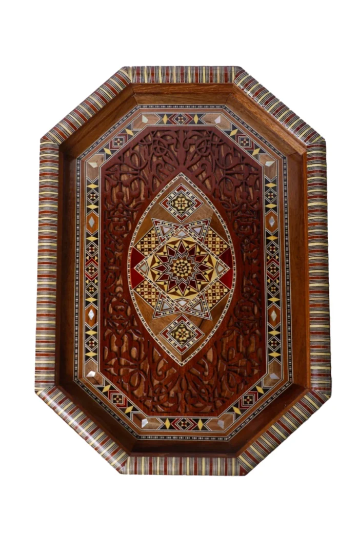 Handgefertigtes Damaskus Mosaiktablett aus Holz – Orientalisch – Bild 2
