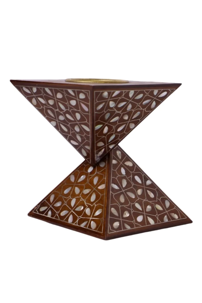 Pyramidenförmiger Räuchergefäßhalter mit Perlmutt-Inlay & Kupferschale – Bild 5