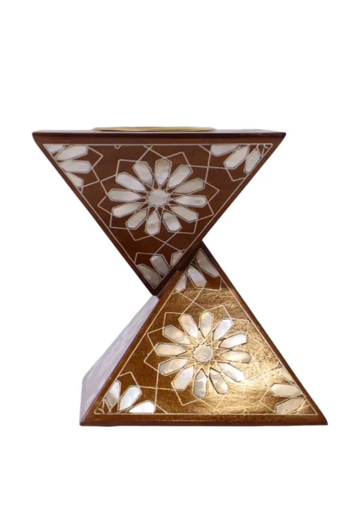 Pyramidenförmiger Räuchergefäßhalter mit Perlmutt-Inlay & Kupferschale – Bild 3