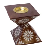 Pyramidenförmiger Räuchergefäßhalter mit Perlmutt-Inlay & Kupferschale – Bild 2
