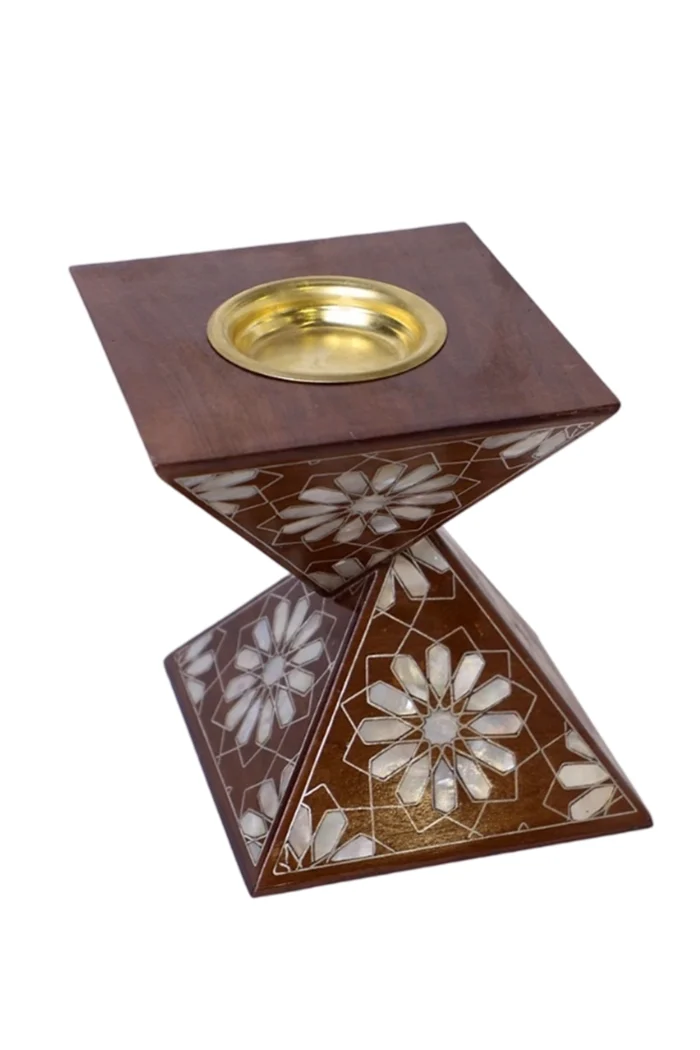 Pyramidenförmiger Räuchergefäßhalter mit Perlmutt-Inlay & Kupferschale – Bild 2