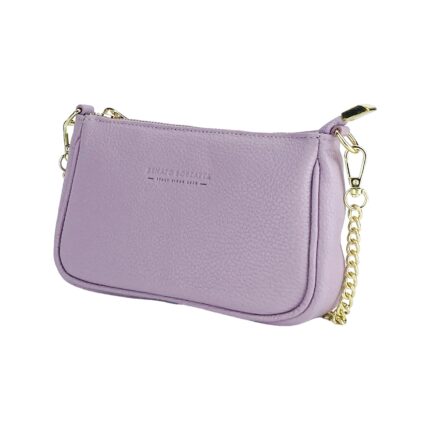 Small Leather Boxy Bag with Chain | Lilac