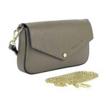 Kleine Leder-Schultertasche mit Kette | Taupe – Bild 3