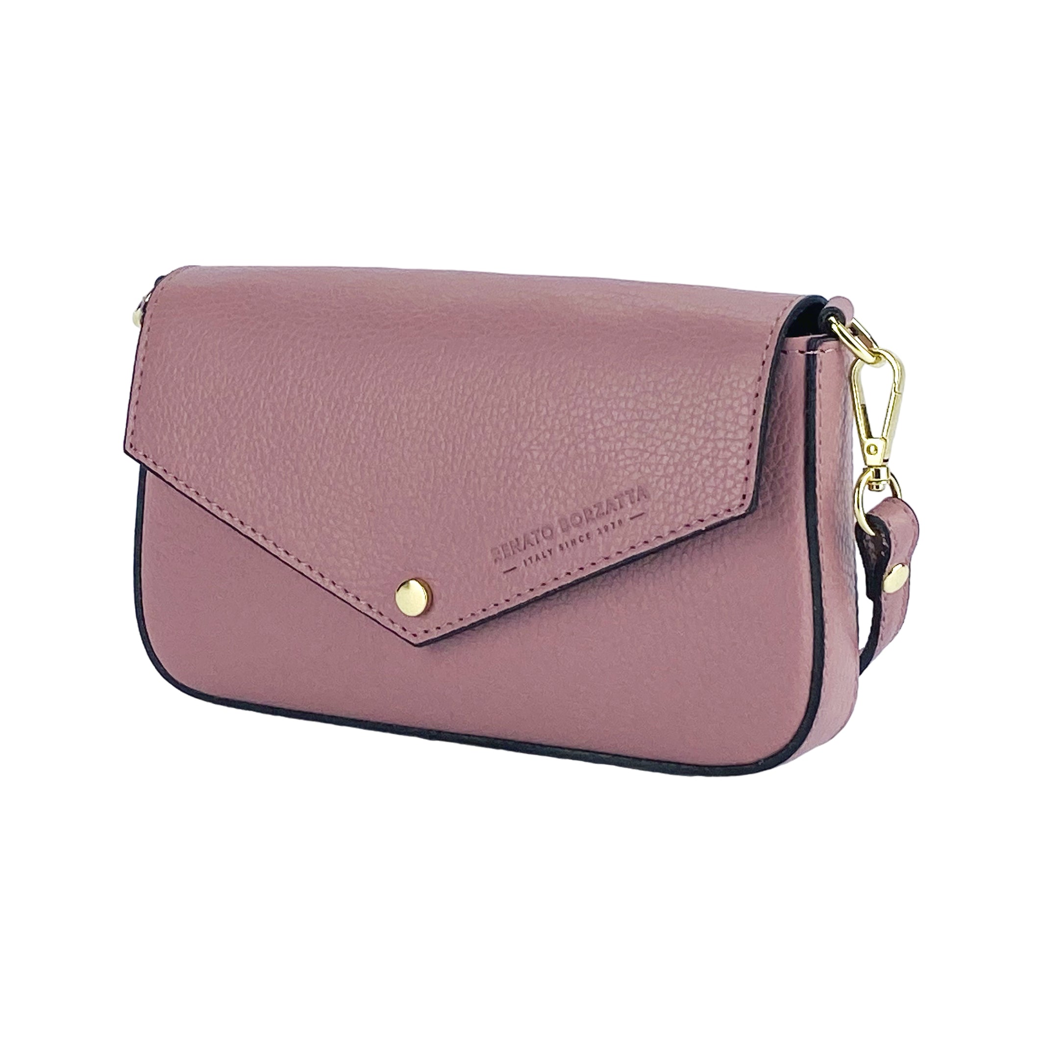 RB1023AZ.jpg Small Leather Shoulder Bag with Chain | Dusty Pink - Image 1