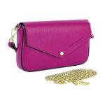 Damen-Ledertasche mit goldener Kette aus Echtleder  | Violett-Pink – Bild 3