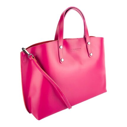 Large Leather Shopper with Inner Pocket | Fuchsia