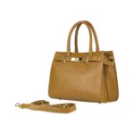 Elegant Leather Handbag with Twist Lock | Light Brown