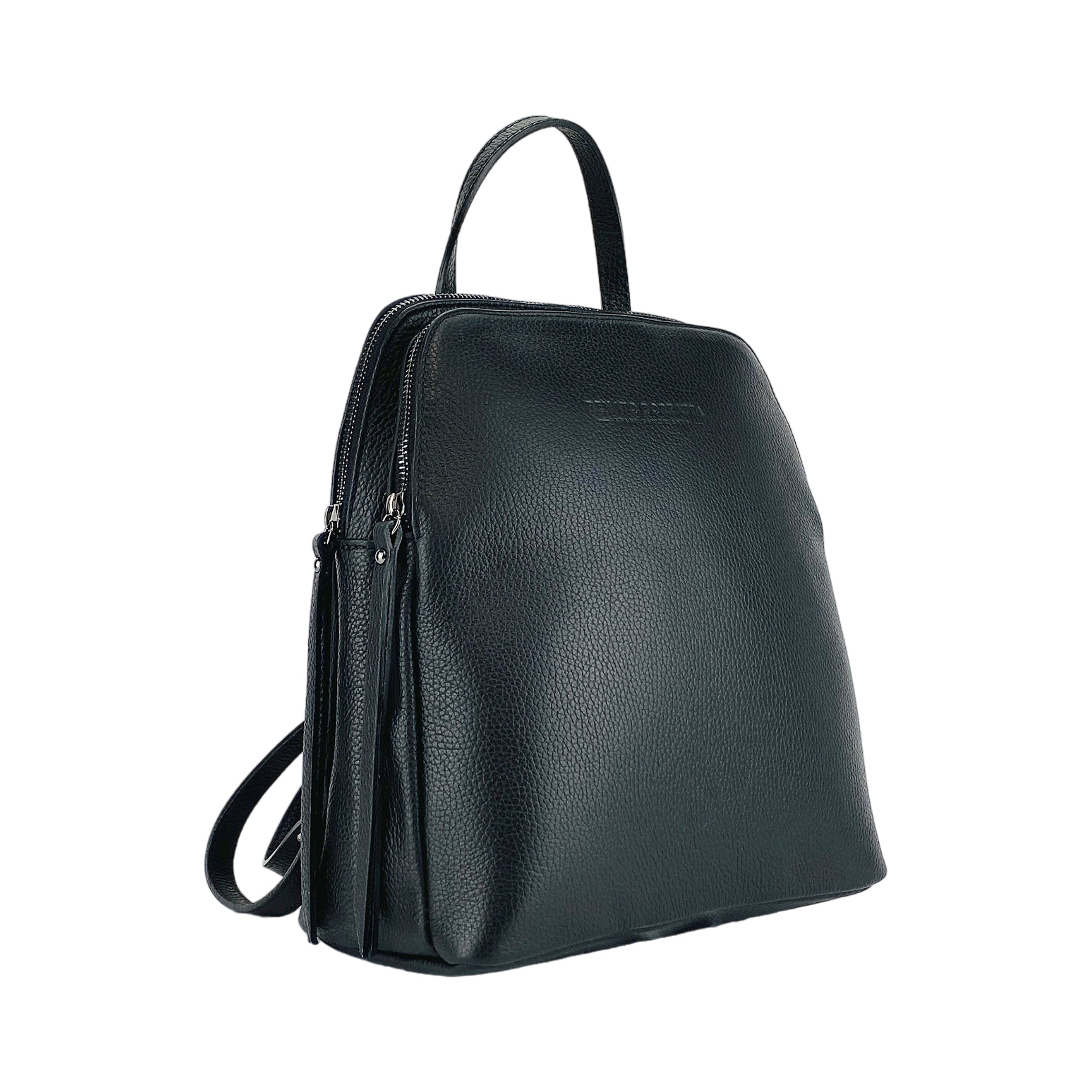 RB1018A.jpg Women's Leather Backpack with Double Compartment | Black - Image 1
