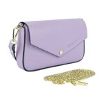 Genuine Leather Women's Bag with Golden Chain | Light Purple - Image 3