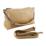 Leather Handbag with Double Zipper | Beige
