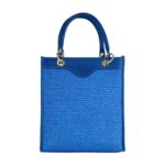 Vertical Leather and Straw Handbag | Blue - Image 2
